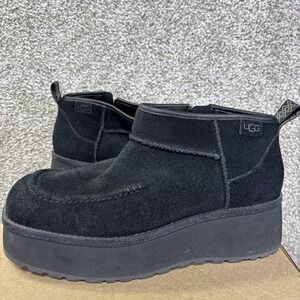 UGG Platform Boots Womens Size 9 Black Suede Ankle Side Zip Lined Winter Casual